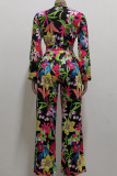 Casual Print Patchwork V Neck Straight Jumpsuits