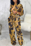 Casual Print Patchwork V Neck Straight Jumpsuits