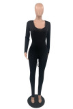 Fashion Casual Solid Draw String Backless V Neck Skinny Jumpsuits