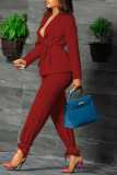 Casual Work Solid Patchwork Turn-back Collar Long Sleeve Two Pieces(Contain The Belt)