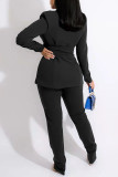 Casual Work Solid Patchwork Turn-back Collar Long Sleeve Two Pieces