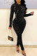 Sexy Print Patchwork Zipper O Neck Skinny Jumpsuits