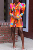 Fashion Casual Print Cardigan Turndown Collar Outerwear