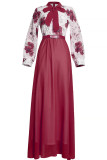 Casual Sweet Print Patchwork With Bow O Neck A Line Dresses