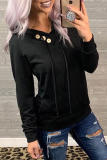 Fashion Casual Solid Pocket Buckle Hooded Collar Tops
