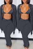 Fashion Casual Solid Cardigan Vests Pants Long Sleeve Three-piece Set