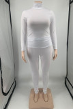 Fashion Casual Solid Basic Turtleneck Plus Size Two Pieces (Without Belt)