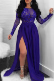 Sexy Patchwork Sequins See-through Slit O Neck Long Sleeve Dresses
