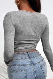 Fashion Casual Solid Bandage Draw String O Neck Tops