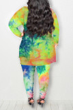 Casual Print Tie Dye Patchwork O Neck Plus Size Two Pieces