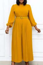 Fashion Casual Solid With Belt O Neck Regular Jumpsuits