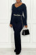 Casual Solid Patchwork V Neck Straight Jumpsuits(Without Belt)