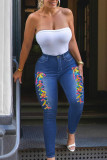 Fashion Casual Solid Bandage Patchwork Plus Size Jeans