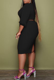 Fashion Casual Solid Bandage V Neck Plus Size Two Pieces