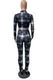 Casual Plaid Print Patchwork Half A Turtleneck Long Sleeve Two Pieces