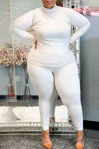 Fashion Casual Solid Basic Turtleneck Plus Size Two Pieces (Without Belt)