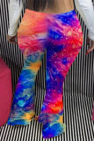 Fashion Casual Print Tie-dye Regular High Waist Trousers