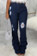 Fashion Casual Solid Ripped Fold High Waist Regular Denim Jeans