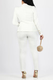 Casual Solid Patchwork Buckle Turn-back Collar Long Sleeve Two Pieces