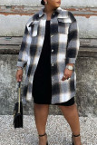 Casual Plaid Print Patchwork Buckle Turndown Collar Plus Size Overcoat