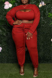 Sexy Casual Solid Hollowed Out O Neck Plus Size Three-piece Set