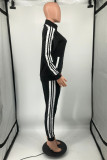 Fashion Casual Striped Patchwork Turndown Collar Long Sleeve Two Pieces