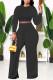 Casual Solid Patchwork O Neck Plus Size Two Pieces