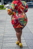 Sexy Print Hollowed Out O Neck Pencil Skirt Plus Size Dresses