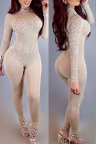 Fashion Casual Solid Hot Drill Half A Turtleneck Skinny Jumpsuits