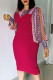 Fashion Elegant Print Patchwork O Neck Pencil Skirt Dresses