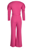 Casual Solid Patchwork With Belt V Neck Straight Jumpsuits(Contain The Belt)