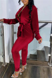 Fashion Casual Solid Patchwork V Neck Long Sleeve Two Pieces