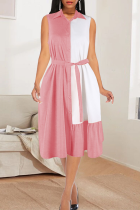 Casual Solid Patchwork Turndown Collar Cake Skirt Dresses