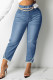 Fashion Casual Solid Buttons Zipper High Waist Regular Jeans