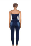 Fashion Casual Solid Backless Strapless Skinny Jumpsuits