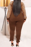 Casual Leopard Patchwork O Neck Plus Size Two Pieces