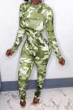 Sexy Camouflage Print Patchwork Half A Turtleneck Skinny Jumpsuits