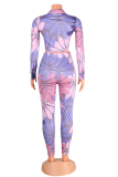 Sexy Print Bandage Turndown Collar Long Sleeve Two Pieces