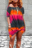 Casual Print Tie Dye Patchwork O Neck Straight Dresses