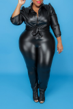Sexy Solid Patchwork Turndown Collar Plus Size Two Pieces