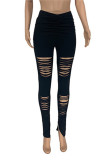 Fashion Casual Solid Ripped Slit Skinny High Waist Pencil Trousers