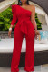 Casual Solid Bandage Patchwork Fold Oblique Collar Straight Jumpsuits