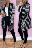 Fashion Casual Striped Print Cardigan Pants Long Sleeve Two Pieces