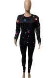 Casual Print Patchwork O Neck Long Sleeve Two Pieces