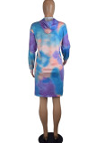 Casual Print Patchwork Hooded Collar Straight Dresses