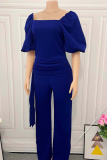 Casual Solid Make Old Square Collar Straight Jumpsuits