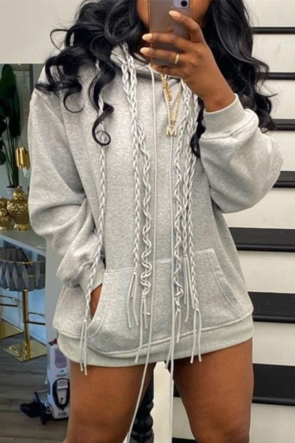 Fashion Casual Solid Basic Hooded Collar Tops