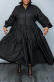 Casual Solid Patchwork Turndown Collar Cake Skirt Plus Size Dresses (Without Belt)