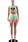 Casual Print Tie Dye Patchwork O Neck Sleeveless Two Pieces