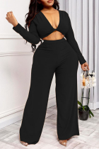 Sexy Solid Patchwork V Neck Long Sleeve Two Pieces